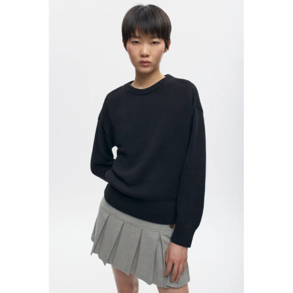 KOTN Womens Hamatah Knit Sweater Pullover Crew‎ Neck Ribbed Trim Black Small
